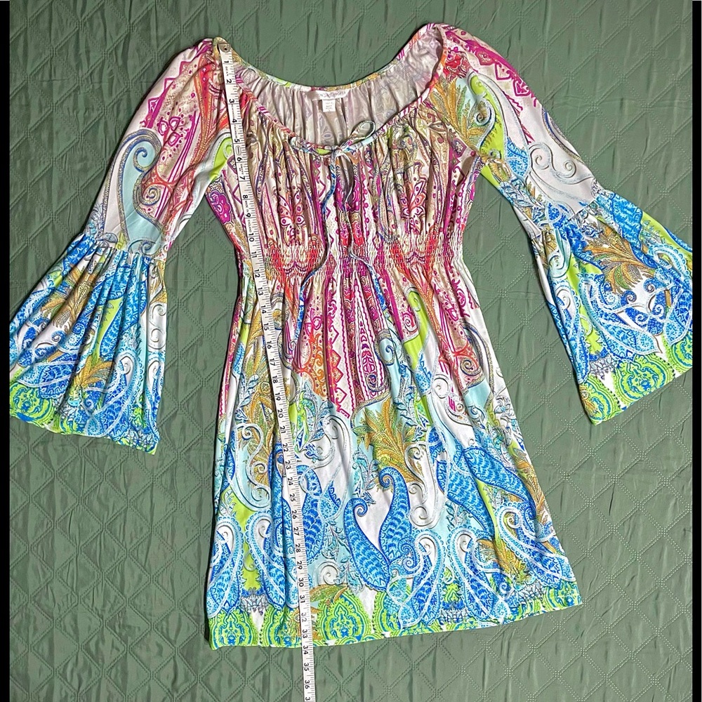 BOSTON PROPER Rainbow Paisley Bell-Sleeve Dress, size 2, LIKE NEW - Picture 6 of 9